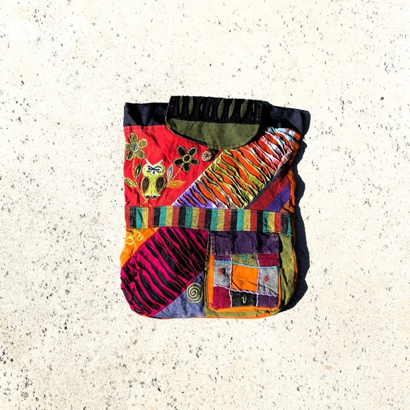 Cotton Boho Large Backpack Bag - Rasta Colors Band, Patch work - Picture 1 of 2